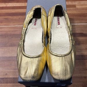 Prada metallic matte gold leather ballet flat-sz38